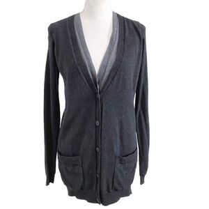 THEORY KRYSSA B PREEN 100% WOOL DARK LIGHT GREY BUTTON DOWN KNITTED CARDIGAN